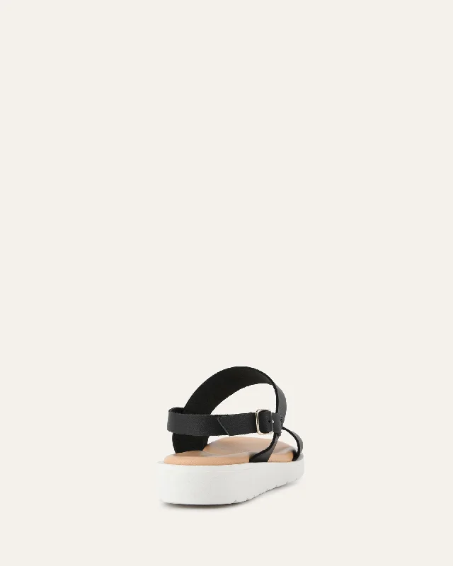 ROSALIE FLAT SANDALS BLACK LEATHER