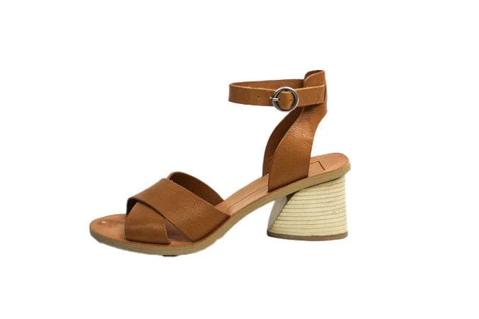 Tan Leather Mid-Heel Sandals