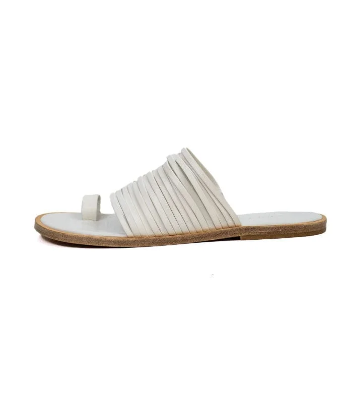 White Leather Strap Slide On Sandals