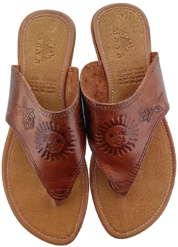 Womens Authentic Huaraches Real Leather Sandal Flip Flops Cognac - #781