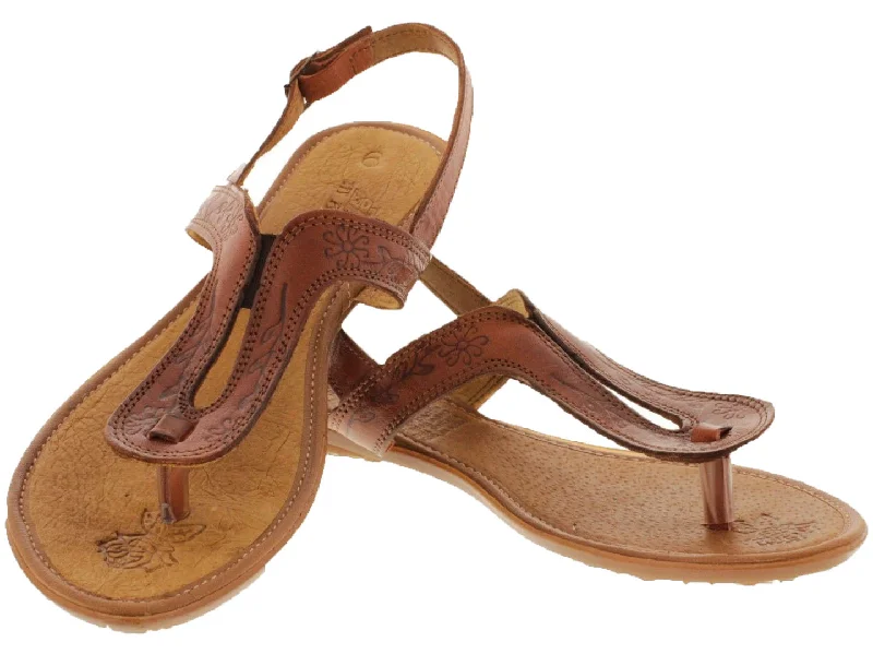 Womens Authentic Huaraches Real Leather Sandals T-Strap Cognac - #549