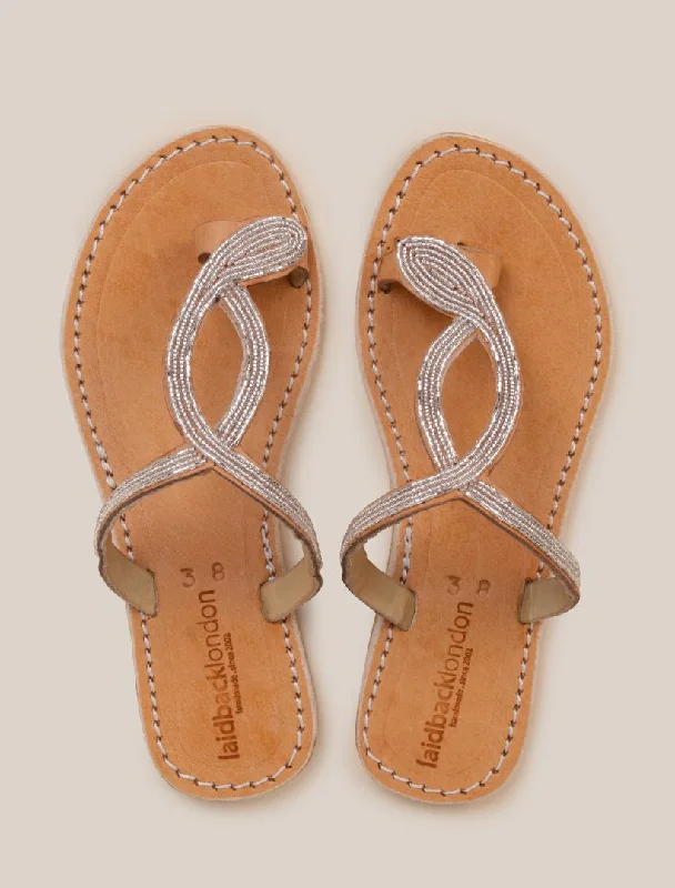 Yoka Flat Leather Sandal Silver