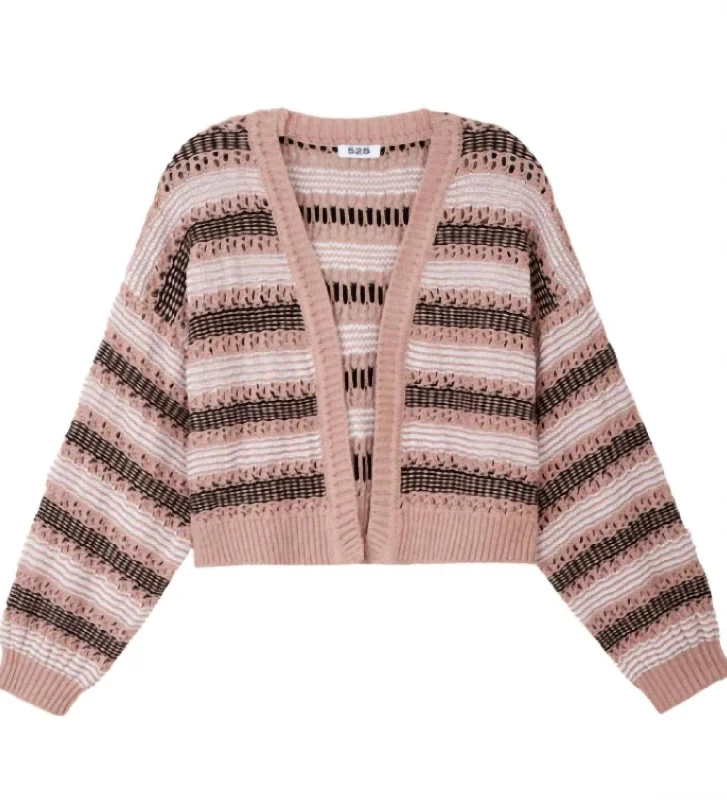 Zoe Open Stitch Cardigan In Light Taupe Multi