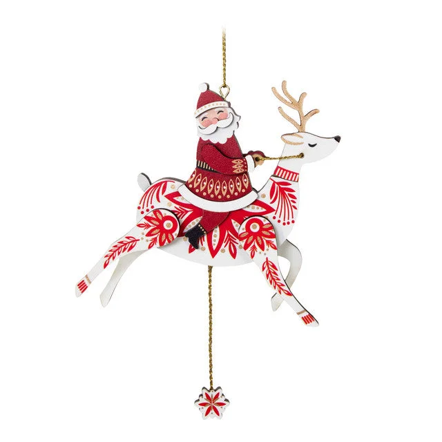 Hallmark 2024 Pull-String Reindeer With Santa Wood Ornament