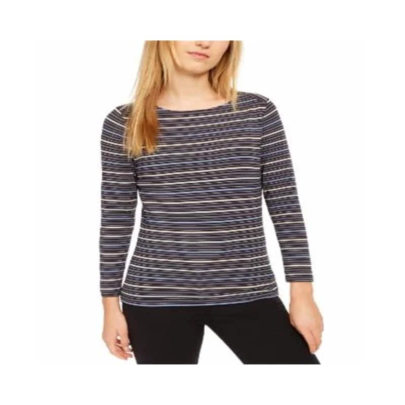 Anne Klein Women's Striped Boatneck T-Shirt Blue Size Small