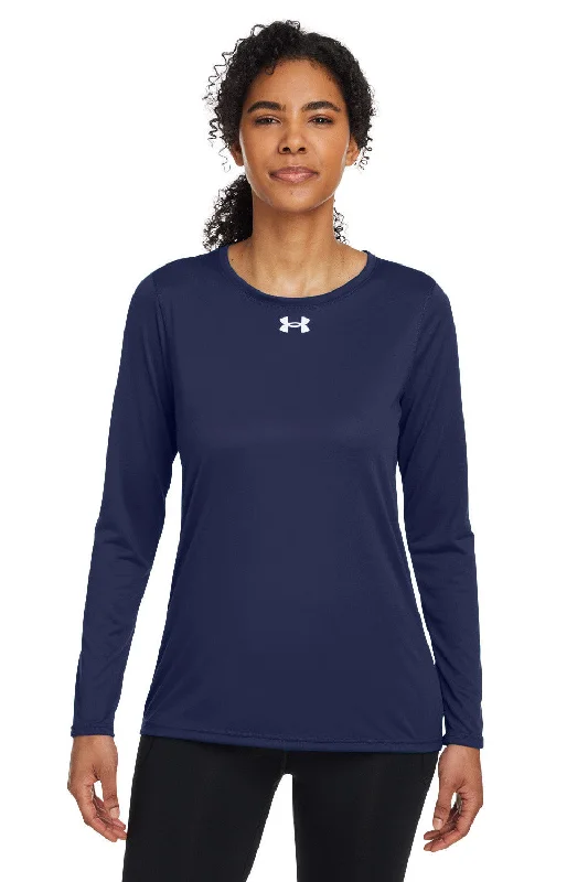 Under Armour Womens Team Tech Moisture Wicking Long Sleeve Crewneck T-Shirt - Midnight Navy Blue