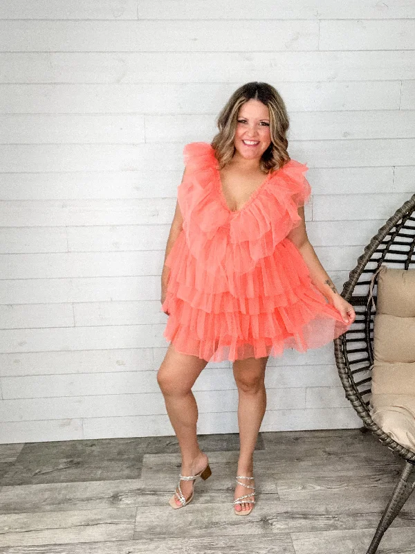 "Ain't No Party Like A" Tulle Tiered Dress (Coral)