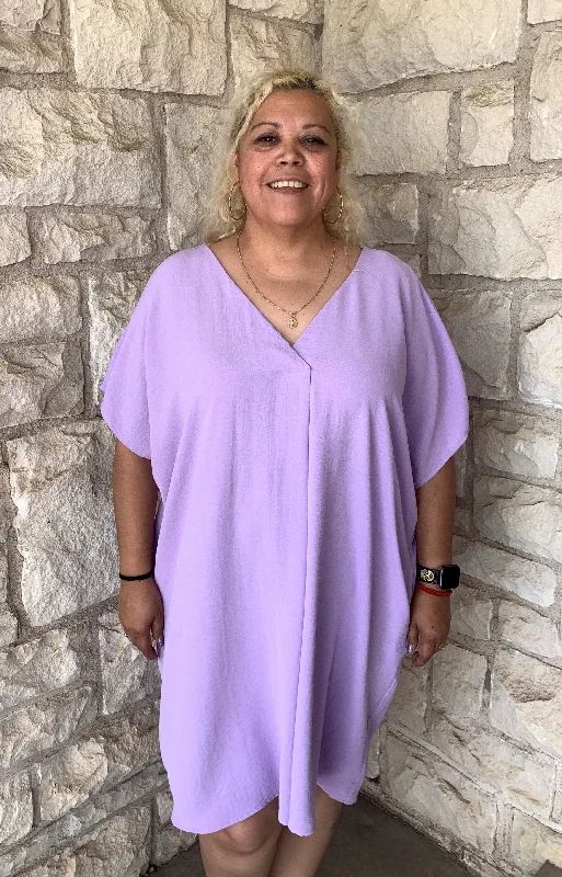 ee:some Lavender Short Sleeve V Neck Dress Plus